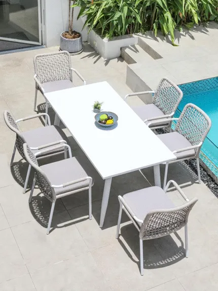 Aluminum & Rope Outdoor Dining Chair with Matching Aluminum Table